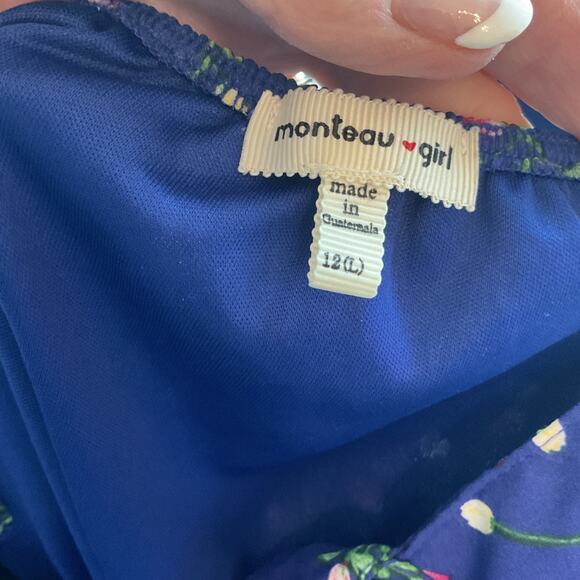 Monteau Girl Blue Floral Party Wedding Church Lined Sundress Sz 12(L) - Picture 6 of 8